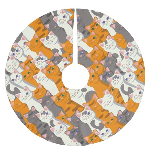 Jupon De Sapin En Polyester Brossé Motif en diagonale du chat noir blanc gingembre (Devant)