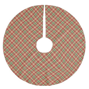 Jupon De Sapin En Polyester Brossé motif en diagonale vintage beige rouge vert plaid