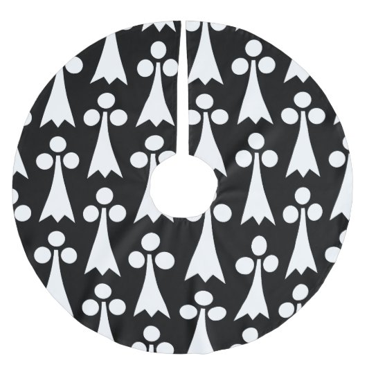 Jupon De Sapin En Polyester Brossé Motif Ermine, Motif médiéval, Blanc sur Noir (Devant)