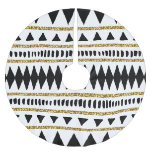 Jupon De Sapin En Polyester Brossé Motif ethnique Black Gold Parties scintillant