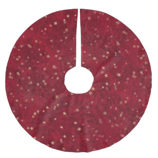 Jupon De Sapin En Polyester Brossé Motif étoile dorée traditionnel festif rouge cosy