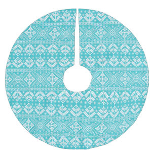 Jupon De Sapin En Polyester Brossé Motif Fair Isle Bleu et Blanc de Noël