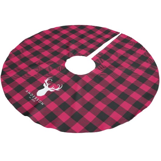 Jupon De Sapin En Polyester Brossé Motif Festif Plaid (Angle)
