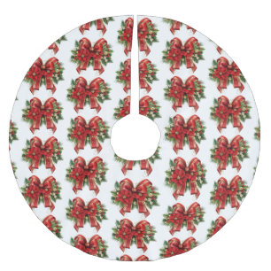 Jupon De Sapin En Polyester Brossé Motif Festif Rouge et or Noël Bow