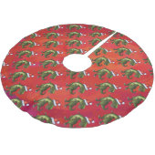 Jupon De Sapin En Polyester Brossé Motif Fextive TRex Dino sur rouge (Angle)