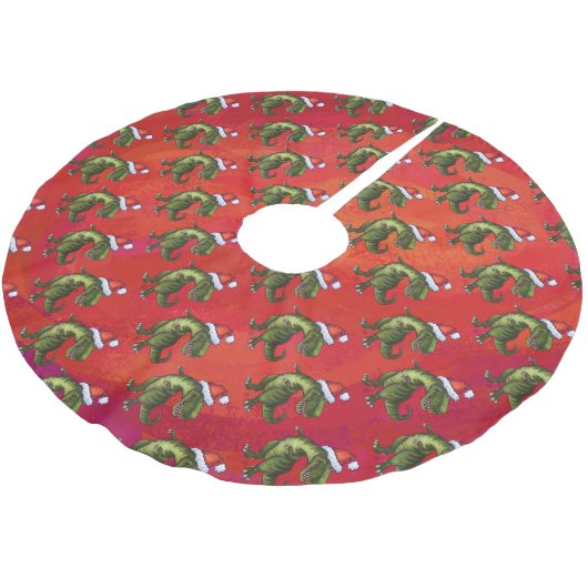 Jupon De Sapin En Polyester Brossé Motif Fextive TRex Dino sur rouge (Angle)