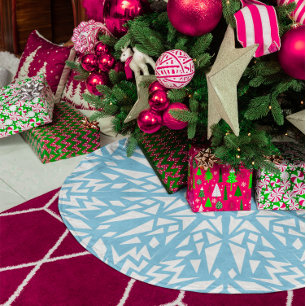 Jupon De Sapin En Polyester Brossé Motif Flocon de Neige Triangles Bleu Ciel