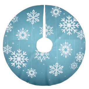 Jupon De Sapin En Polyester Brossé Motif Flocons de Neige Bleus Blancs Noël