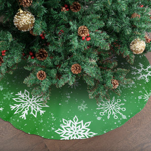 Jupon De Sapin En Polyester Brossé Motif Flocons de Neige Verts Fête d'Hiver