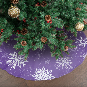 Jupon De Sapin En Polyester Brossé Motif Flocons de Neige Violets Magique Vacances d'