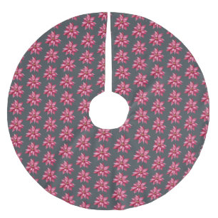 Jupon De Sapin En Polyester Brossé Motif floral de Poinsetta rouge Noël Hors Noir