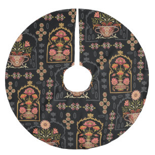 Jupon De Sapin En Polyester Brossé Motif Floral Mughal : Noir Sans Couleur.