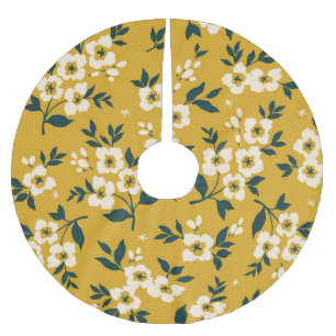 Jupon De Sapin En Polyester Brossé motif floral vintage, petites fleurs blanches.