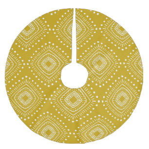 Jupon De Sapin En Polyester Brossé Motif géométrique ethnique : jaune doré, blanc