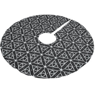 Jupon De Sapin En Polyester Brossé Motif géométrique noir blanc et argenté