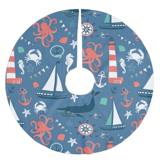 Jupon De Sapin En Polyester Brossé Motif graphique nautique d'amusement (Devant)