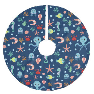 Jupon De Sapin En Polyester Brossé Motif mignon de vie marine de l'océan