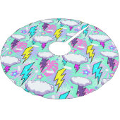 Jupon De Sapin En Polyester Brossé Motif Neon Lightning Bolts & Stars (Angle)