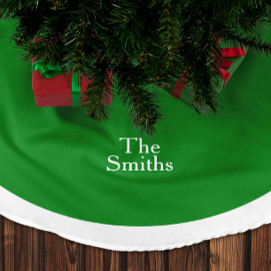 Jupon De Sapin En Polyester Brossé Motif Noël Vert Blanc Nom de Famille Personnalisé