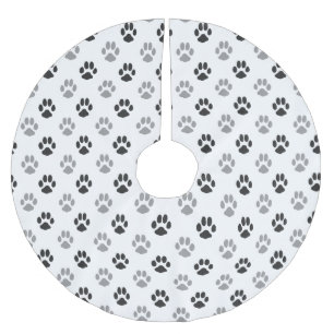 Jupon De Sapin En Polyester Brossé Motif noir et blanc mignon d'empreintes de pattes