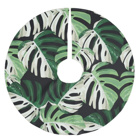 Jupon De Sapin En Polyester Brossé Motif noir extérieur de feuille Monstera (Devant)