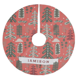 Jupon De Sapin En Polyester Brossé Motif Nordic Green et White Tree en rouge