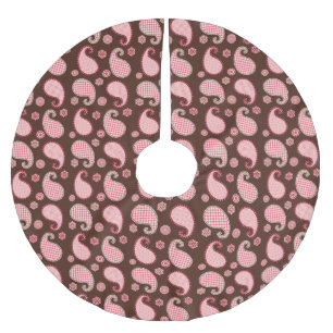 Jupon De Sapin En Polyester Brossé Motif Paisley, corail rose et chocolat