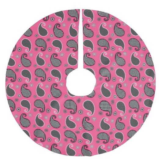Jupon De Sapin En Polyester Brossé Motif Paisley, rose fushia, noir et blanc (Devant)