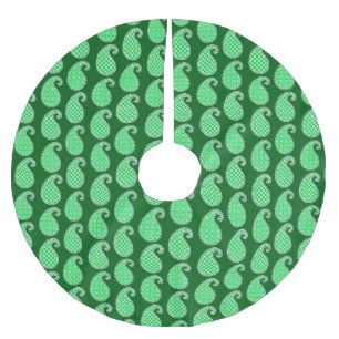 Jupon De Sapin En Polyester Brossé Motif Paisley, vert émeraude et blanc