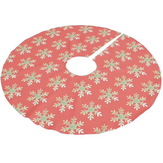 Jupon De Sapin En Polyester Brossé Motif rouge vert Snowflake (Angle)