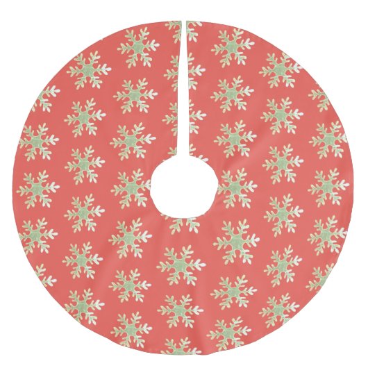 Jupon De Sapin En Polyester Brossé Motif rouge vert Snowflake (Devant)