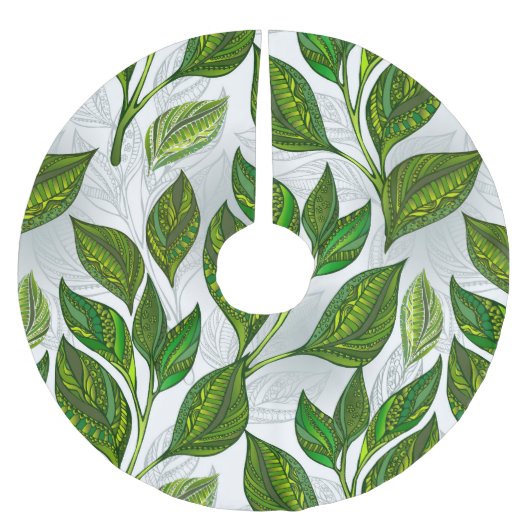 Jupon De Sapin En Polyester Brossé Motif sans couture avec Feuilles de thé vert (Devant)