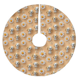 Jupon De Sapin En Polyester Brossé Motif sans couture de chiots et de pâquerettes tri