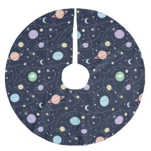 Jupon De Sapin En Polyester Brossé Motif sans couture de planètes du système solaire