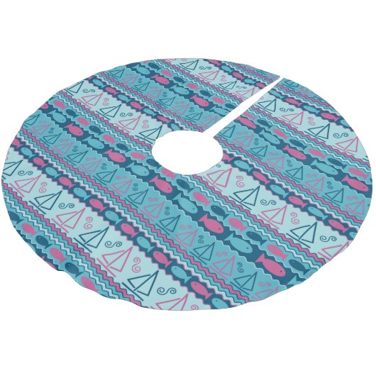 Jupon De Sapin En Polyester Brossé Motif superbe de poissons et de voilier (Angle)