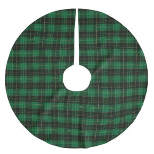 Jupon De Sapin En Polyester Brossé Motif traditionnel tartan vert foncé or