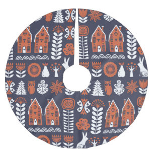 Jupon De Sapin En Polyester Brossé Motif Vintage d'art populaire scandinave