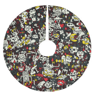 Jupon De Sapin En Polyester Brossé Motif Vintage Halloween Mini Doodle