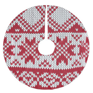Jupon De Sapin En Polyester Brossé Motif Xmas en rouge et blanc