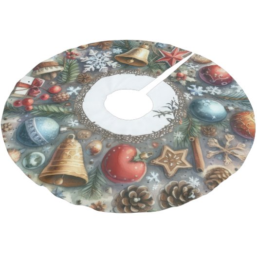 Jupon De Sapin En Polyester Brossé Motifs de Noël aquarelle (Angle)