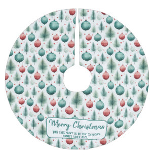 Jupon De Sapin En Polyester Brossé Motifs de Noël verts et rouges -