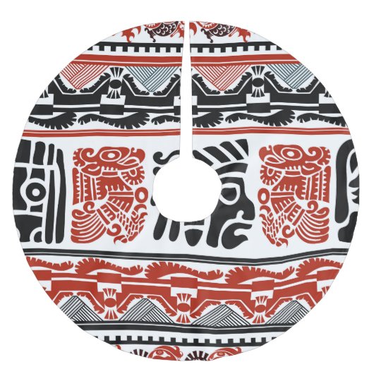 Jupon De Sapin En Polyester Brossé Motifs indiens, rouge noir, motif sans couture. (Devant)