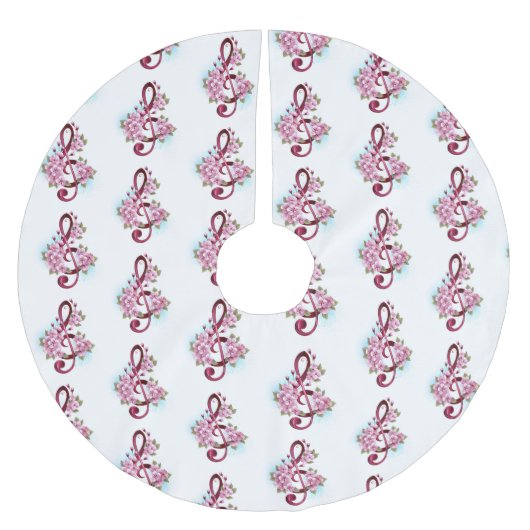 Jupon De Sapin En Polyester Brossé Musical treble clef notes with sakura flowers (Devant)