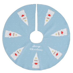 Jupon De Sapin En Polyester Brossé Nains de Noël élégants blancs sur fond bleu clair