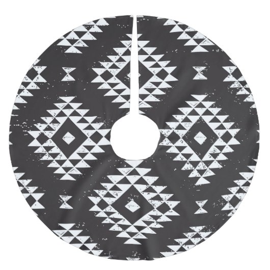 Jupon De Sapin En Polyester Brossé Navajo Géométrique : Tribal Blanc Noir. (Devant)