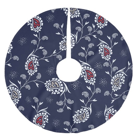 Jupon De Sapin En Polyester Brossé Navy Paisley : Design Motif élégant. (Devant)