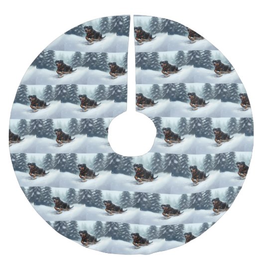 Jupon De Sapin En Polyester Brossé Neige de Noël Rottweiler hiver Oreiller (Devant)