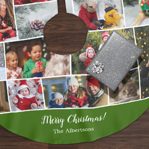 Jupon De Sapin En Polyester Brossé Noël 16 Photo Collage avec Nom de famille Vert