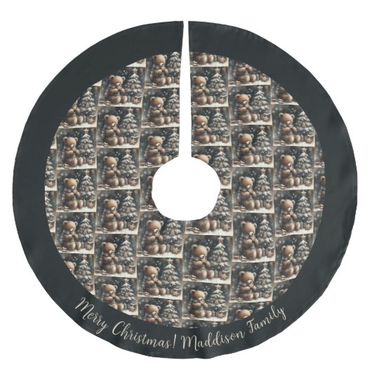 Jupon De Sapin En Polyester Brossé Noël à l'ours en peluche (Devant)