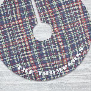 Jupon De Sapin En Polyester Brossé Noël à motif carreaux bleu marine rouge